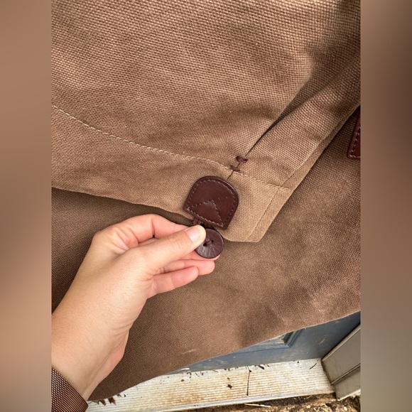 Asymmetrical Leather Cotton Canvas Brown Fold Over Crossbody Messenger Bag - Picture 3 of 16